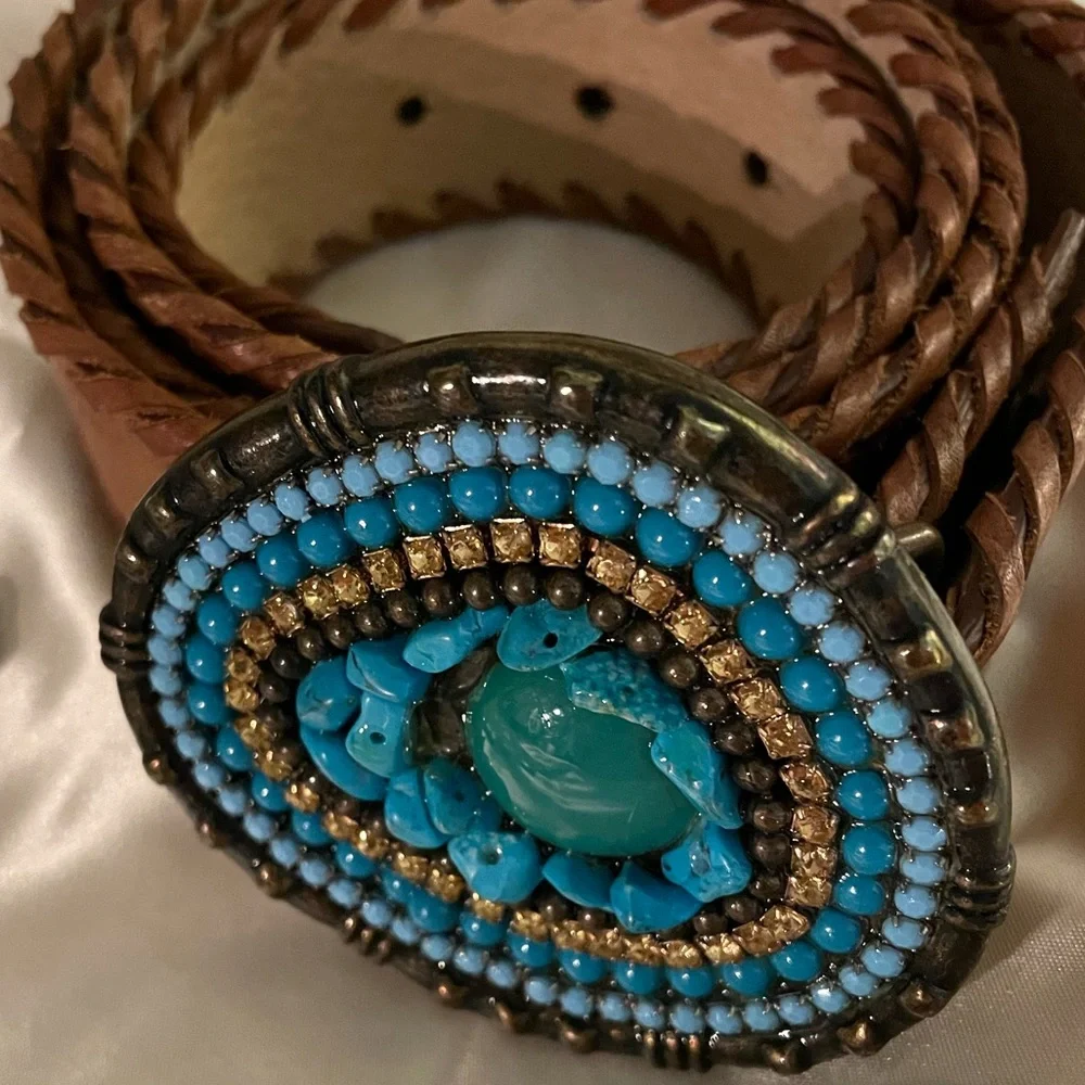 NINE WEST natural LEATHER BELT LG/XL - Picture 1 of 13